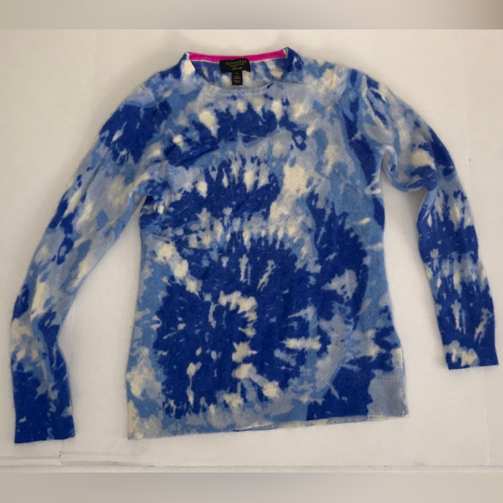 Cashmere Pullover Sweater Charter Club Woman’s Duchess Blue tie dye 100%cashmere - Picture 3 of 5